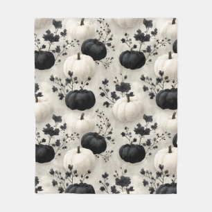 Black and White Pumpkin Fall Design Fleece Blanket