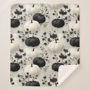 Black and White Pumpkin Fall Design Sherpa Blanket