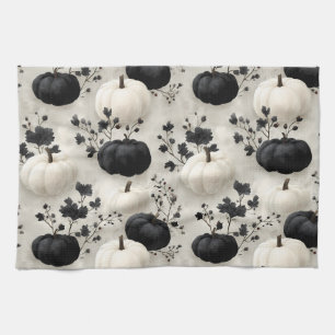 Black and White Pumpkin Fall Design Tea Towel