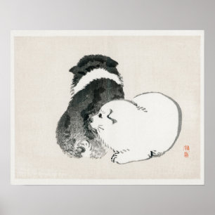 Black and white puppies by Kōno Bairei Poster