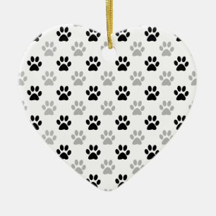 Black and white puppy paw prints ceramic tree decoration