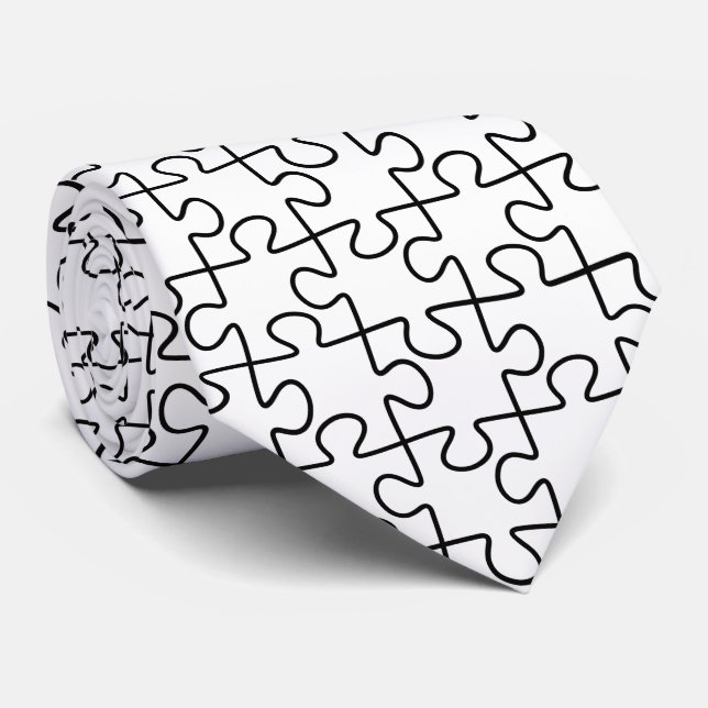 Black and White Puzzle Pattern Necktie (Rolled)