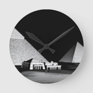 Black and White Pyramids Round Clock