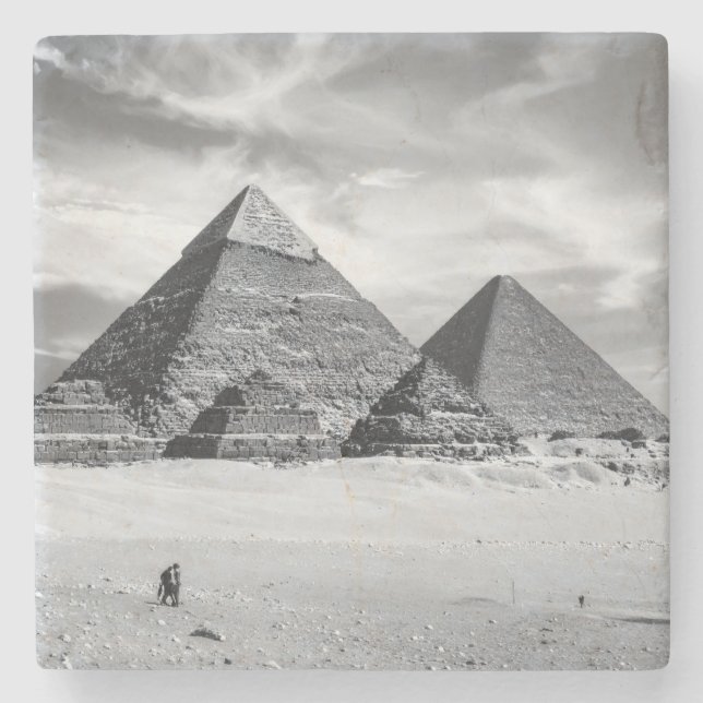 Black and White Pyramids Stone Coaster (Front)