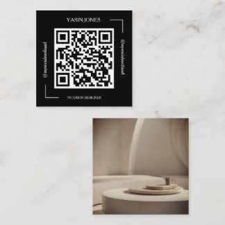 Black and White QR Code Interior Designer Square Business Card