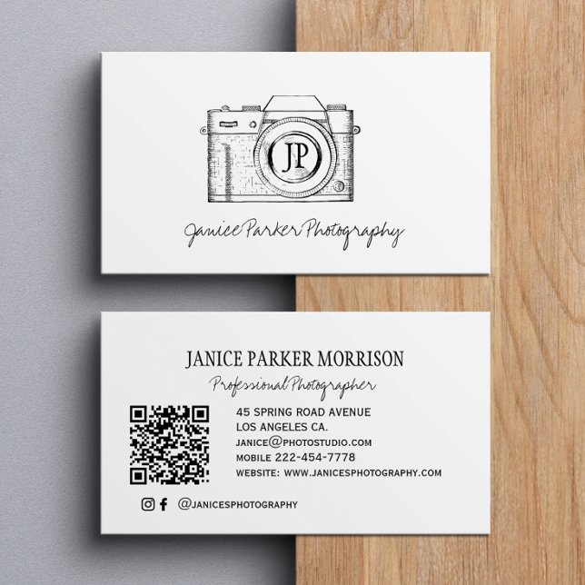 Black and white QR code professional photographer Business Card (Creator Uploaded)