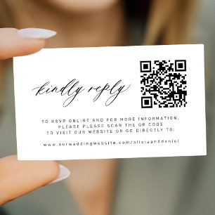 Black and white QR code wedding kindly reply RSVP Enclosure Card