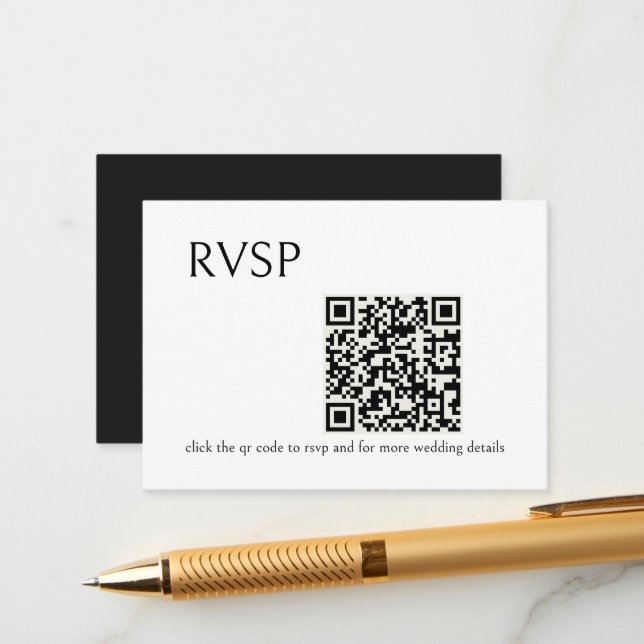 Black and White QR Code Wedding RSVP Enclosure Card (Front/Back In Situ)
