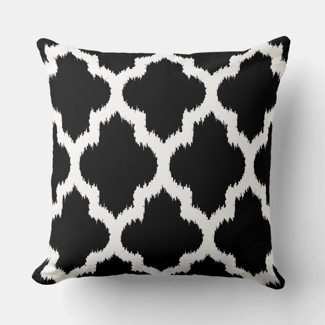 Black And White Quatrefoil Geometric Pattern Cushion (Front)