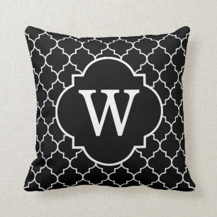 Black And White Quatrefoil Monogram Cushion