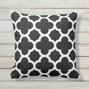 Black and White Quatrefoil Pattern Outdoor Pillows