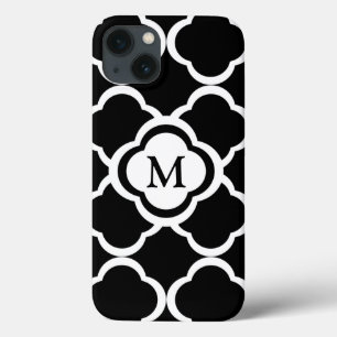 Black and White Quatrefoil personalize Monogram iPhone 13 Case
