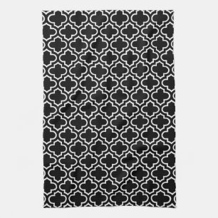 Black and White Quatrefoil Tea Towel