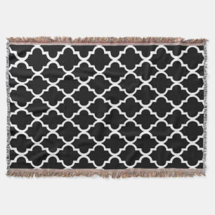 Black and White Quatrefoil Tiles Pattern Throw Blanket
