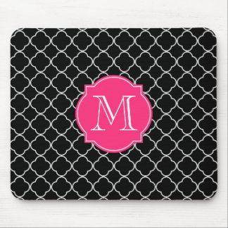 Black and White Quatrefoil with Monogram Mouse Pad
