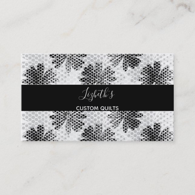 Black and White Quilting or Craft Business Card (Front)