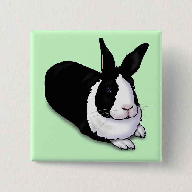 Black and White Rabbit 15 Cm Square Badge (Front)