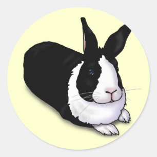 Black and White Rabbit Classic Round Sticker