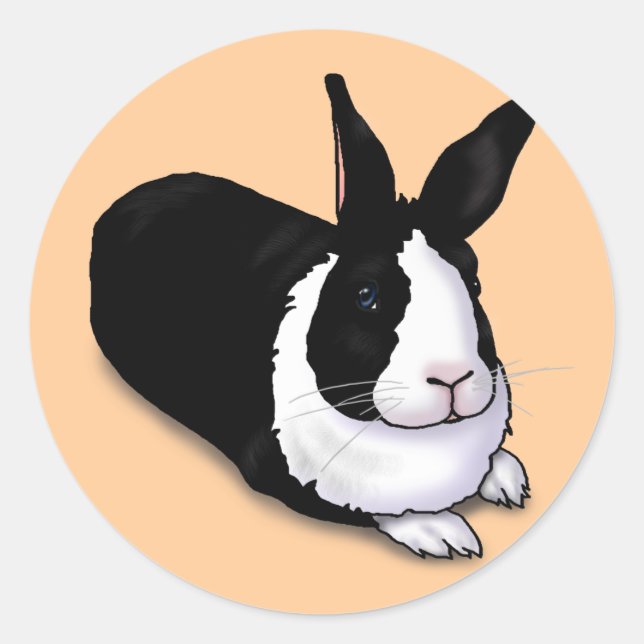 Black and White Rabbit Classic Round Sticker (Front)