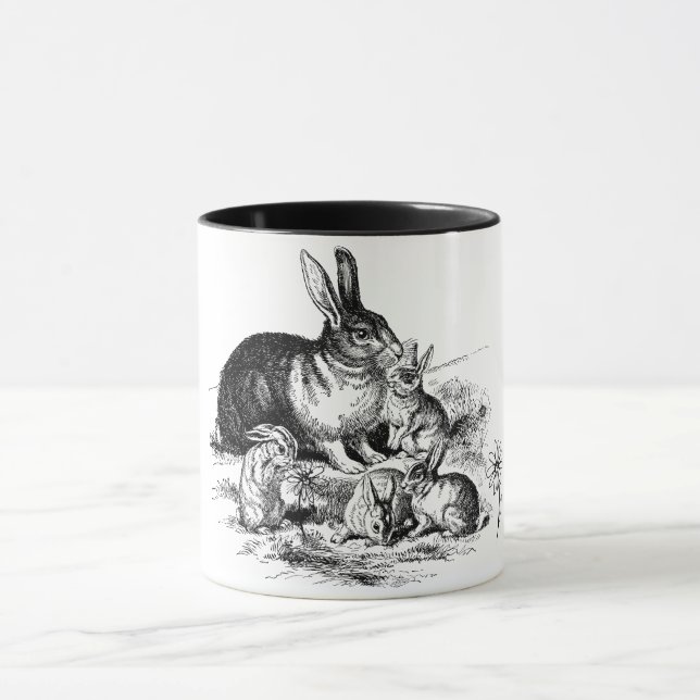 Black and white Rabbit Family Coffee Mug (Center)