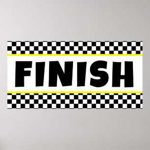 Black and white Racing Finish Line Banner Poster
