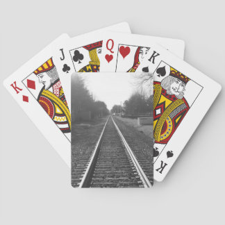 Black and white railroad track playing cards
