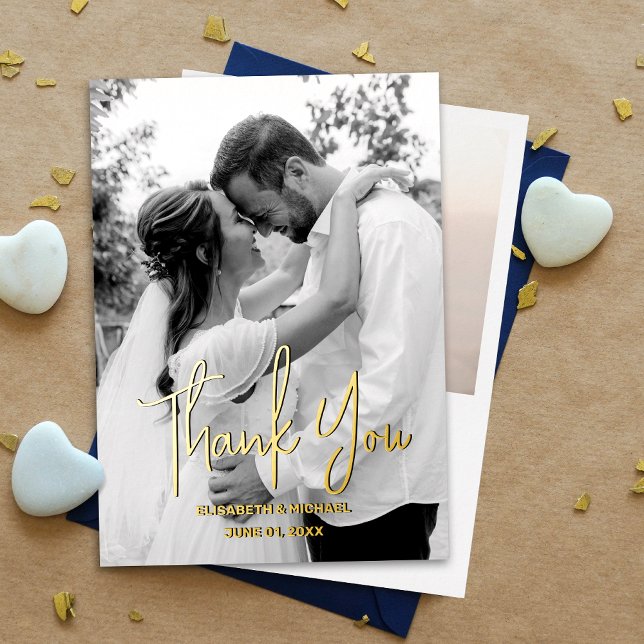 Black and White Real Gold Foil Wedding (Express gratitude with our gold foil thank you card, adding sophistication to your heartfelt message)
