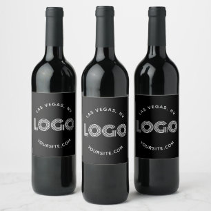 Black and White Rectangular Logo Curved Text Wine Label