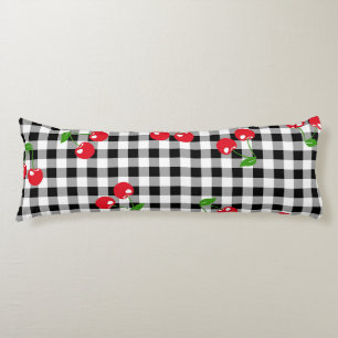 Black and White Red Cherry Gingham Pattern Body Cushion