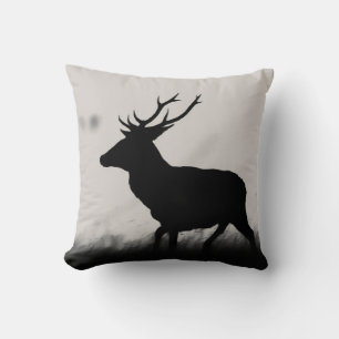 Black and White Red Deer Silhouette Cushion