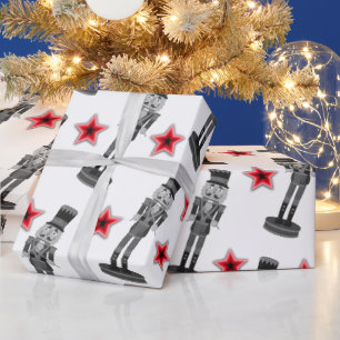 Black and White Red Stars Nutcracker Soldier Wrapping Paper