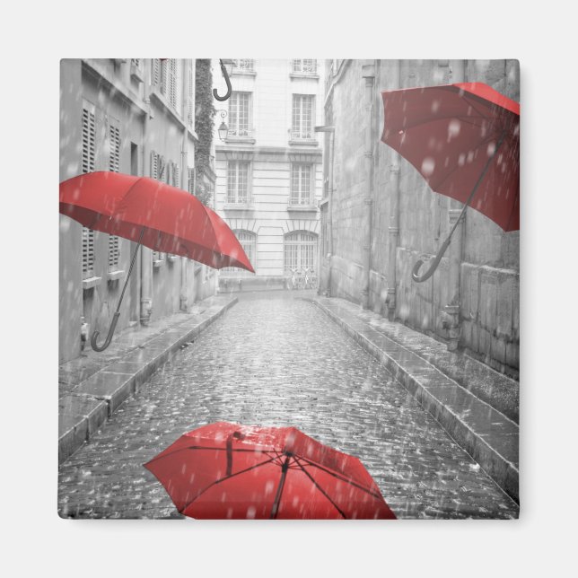 Black and White - Red Umbrella Magnet (Front)