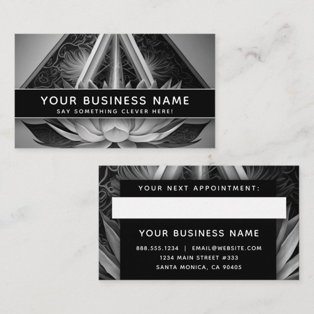 Black and White Reiki Modern Elegant Professional Appointment Card (Front/Back)