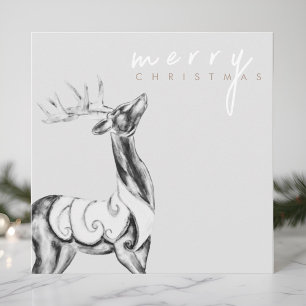Black and White Reindeer Merry Christmas  Holiday Card