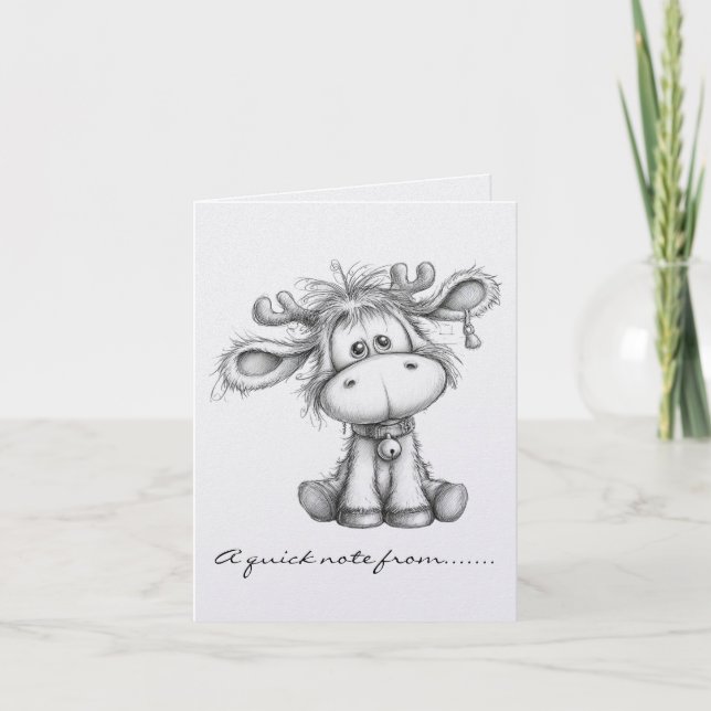 Black and White Reindeer  Note Card (Front)