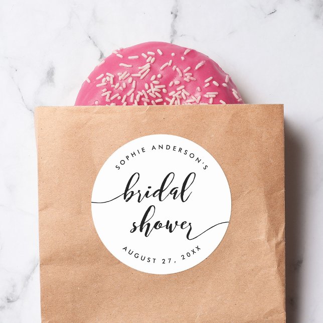 Black and White Relax Script Bridal Shower Classic Round Sticker (Creator Uploaded)
