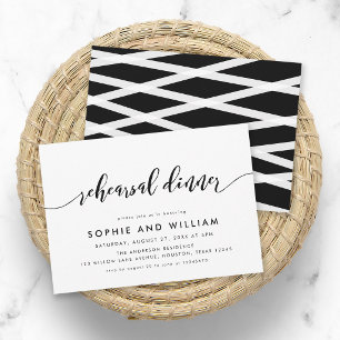 Black and White Relax Script Rehearsal Dinner Invitation