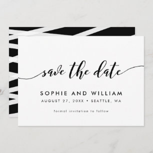Black and White Relax Script Save the Date Card