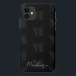 Black and White Repeat Pattern Monogram Case-Mate iPhone Case<br><div class="desc">Modern and stylish bold single letter monogram with script font for name. All text is adjustable. Great for many different uses. For school,  work,  or the home.</div>