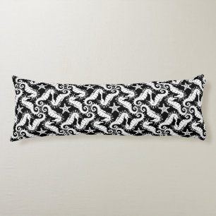 Black And White Repeating Motif Seahorse Pattern Body Cushion