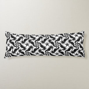 Black And White Repeating Motif Seahorse Pattern Body Cushion