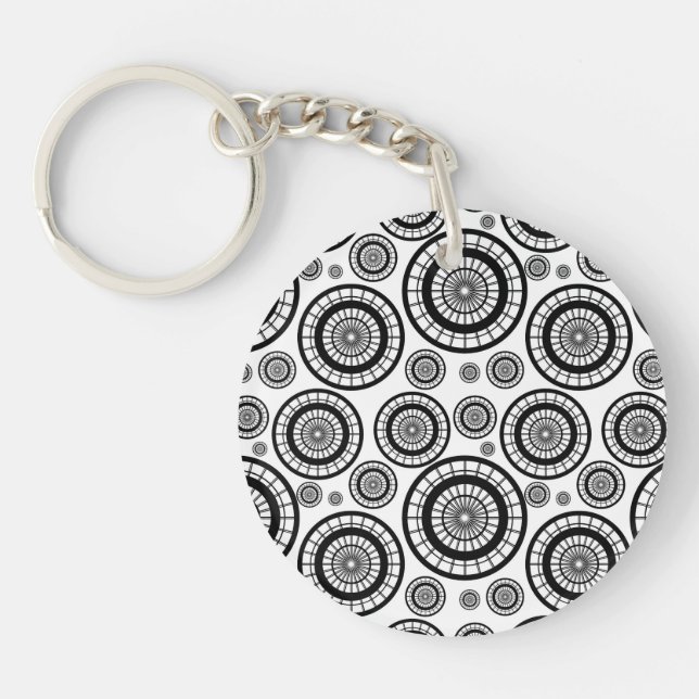 Black and White Repeating Wheel Pattern Key Ring (Front)