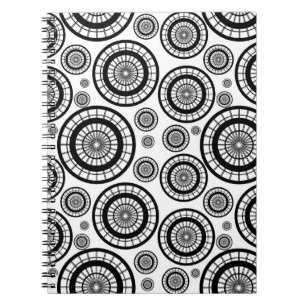 Black and White Repeating Wheel Pattern Spiral Notebook