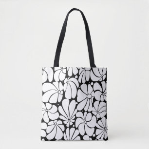 Black And White Retro 70s Flower Graphic Design Tote Bag