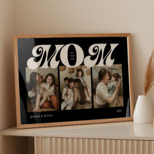 Black and White Retro Bold Mom 3 Photo Collage Poster