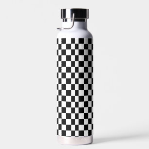 black and white - retro checkerboard water bottle