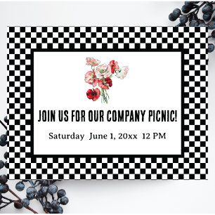 Black and White Retro Chequerboard Company Picnic Postcard