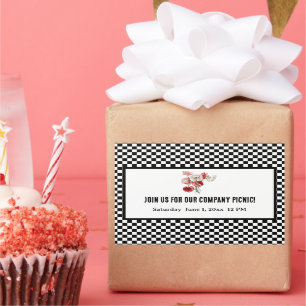 Black and White Retro Chequerboard Company Picnic Rectangular Sticker