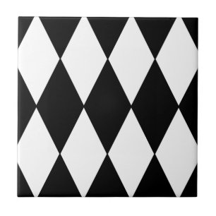 Black and White Retro Chequered Diamond Pattern Tile