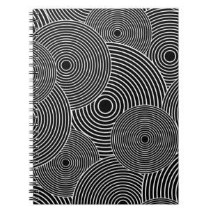 Black and White Retro Circles Pattern Spiral Notebook